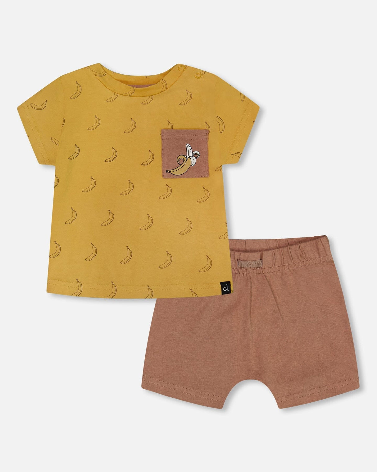 Printed Organic Cotton Top And Short Set Brown, Yellow, And Bananas-0
