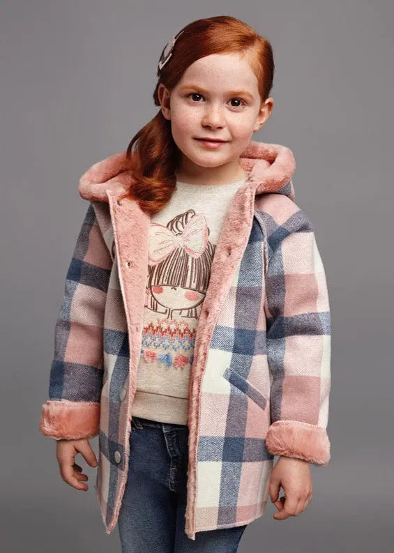 Girl's Hooded Plaid Coat Rose | Mayoral | Mayoral | Jenni Kidz