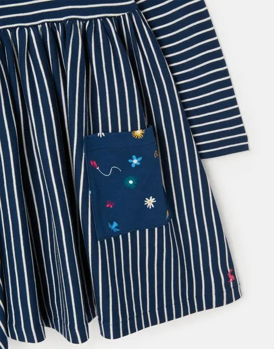 Girls Blue Stripe Nancy Breton Pocket A-Line Dress | Joules | Joules | Jenni Kidz