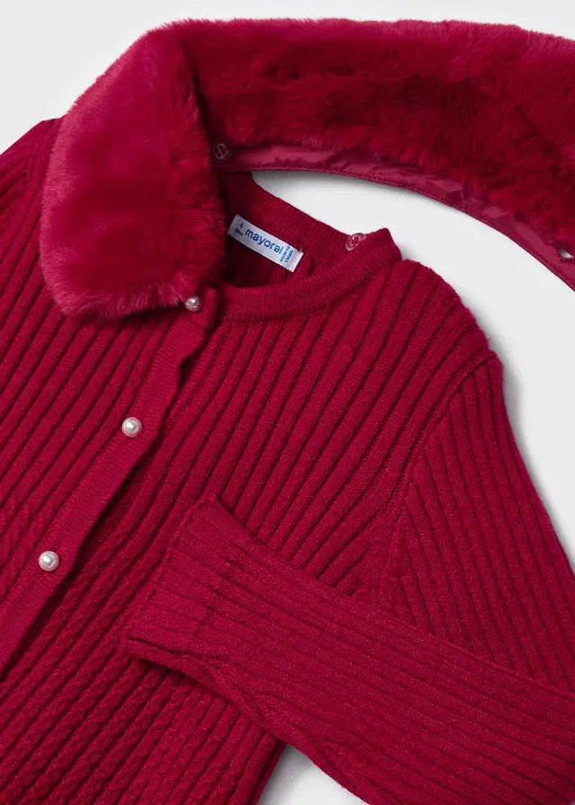 Girls Faux Fur Collar & Cardigan | Mayoral | Mayoral | Jenni Kidz