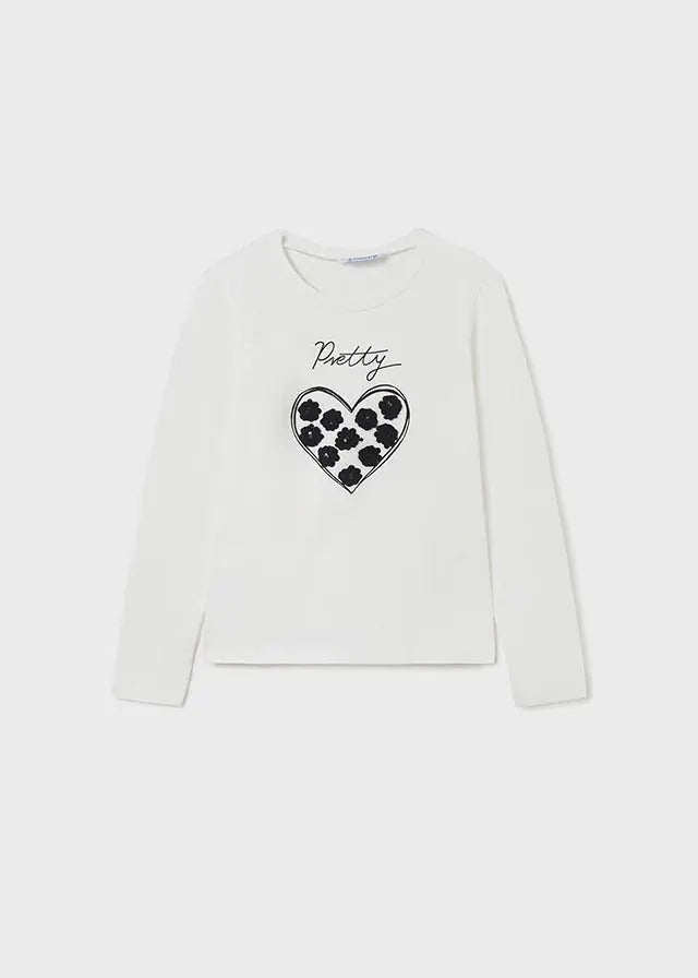 Girls Heart Long Sleeved T-Shirt - White | Mayoral | Mayoral | Jenni Kidz
