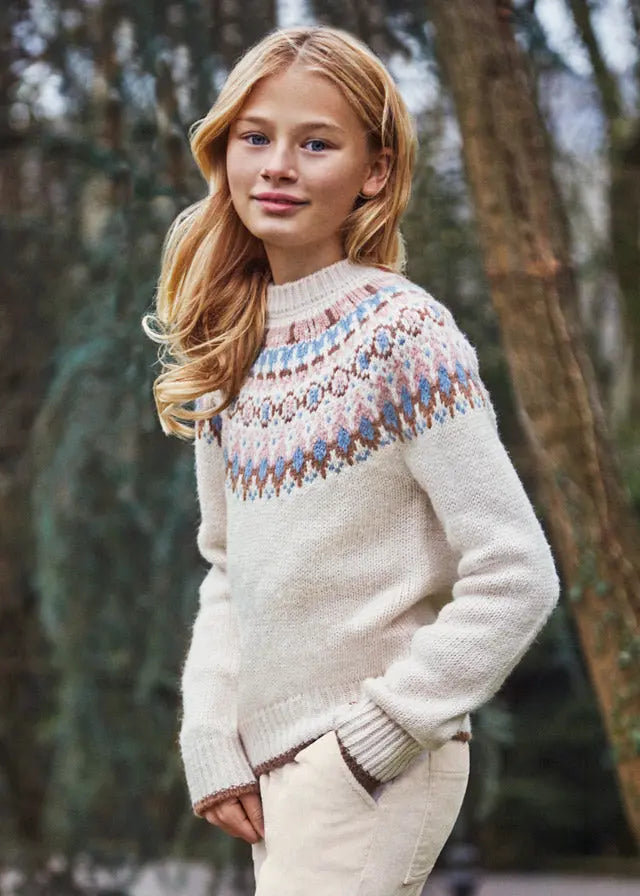 Girls Knitted Jacquard Sweater - BEIGE | Mayoral | Mayoral | Jenni Kidz