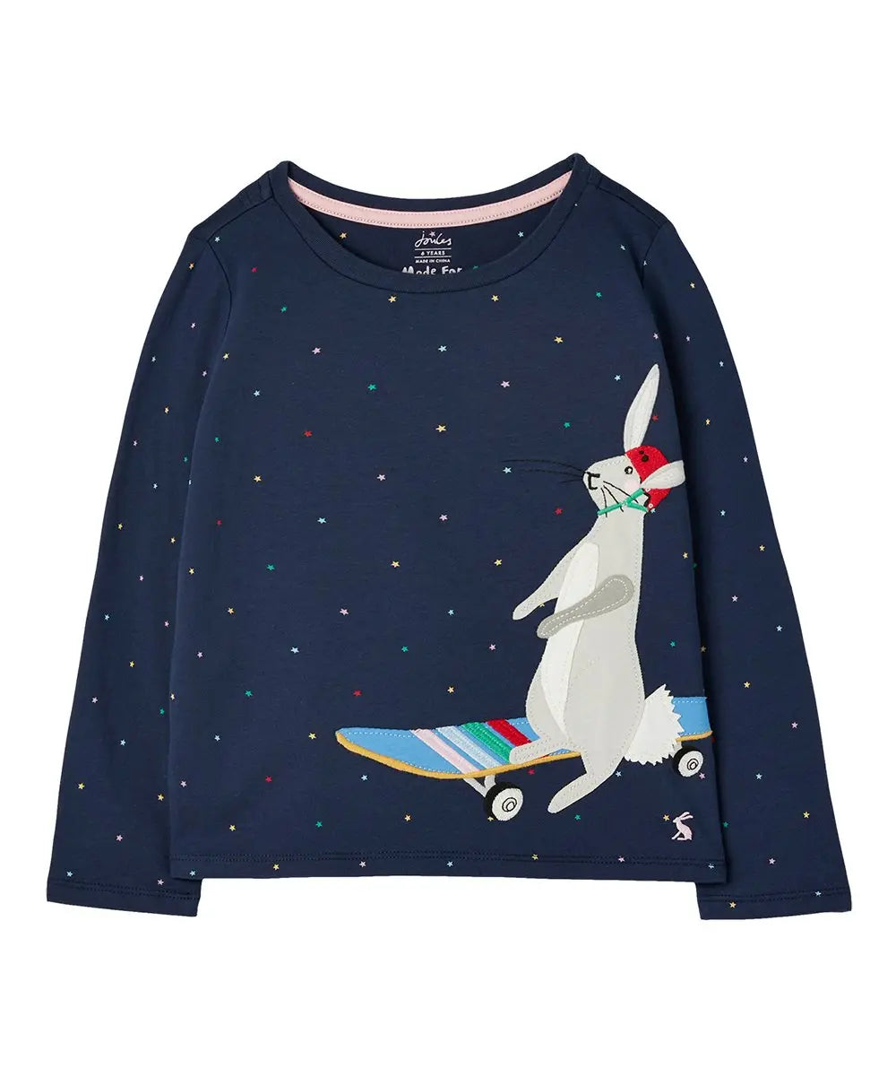 Girls Navy Long Sleeve Rabbit T-Shirt  | Joules | Joules | Jenni Kidz
