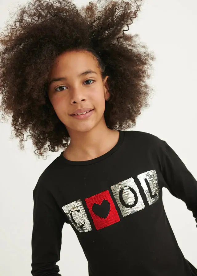 Girls Reversible Sequin Long Sleeve T-Shirt | Mayoral | Mayoral | Jenni Kidz