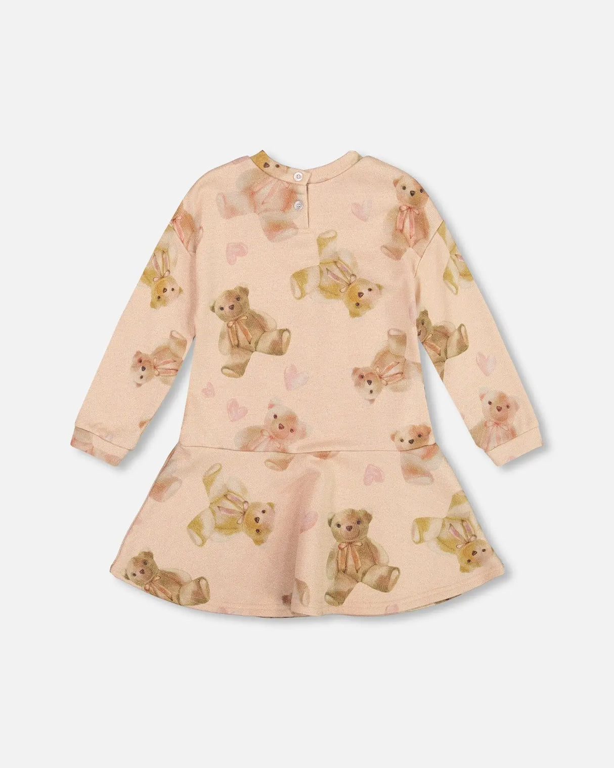 Glittering French Terry Dress Beige Teddy Bear Print | Deux par Deux | Jenni Kidz