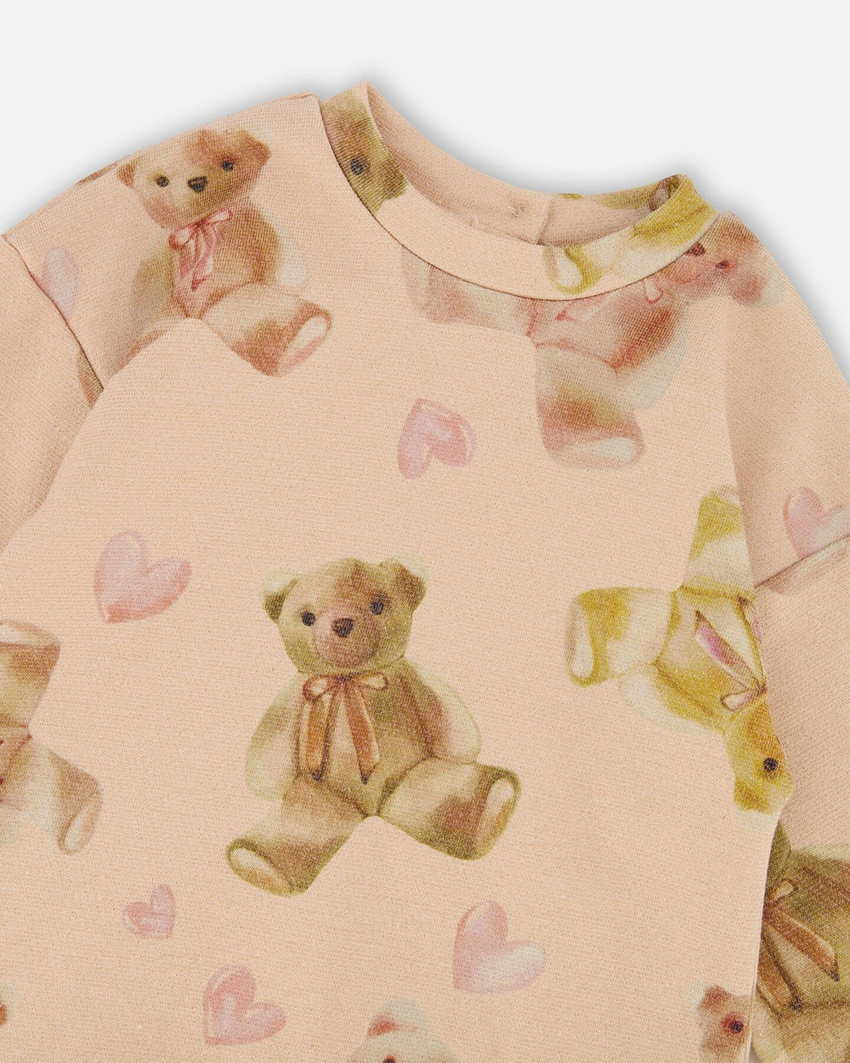 Glittering French Terry Dress Beige Teddy Bear Print | Deux par Deux | Jenni Kidz