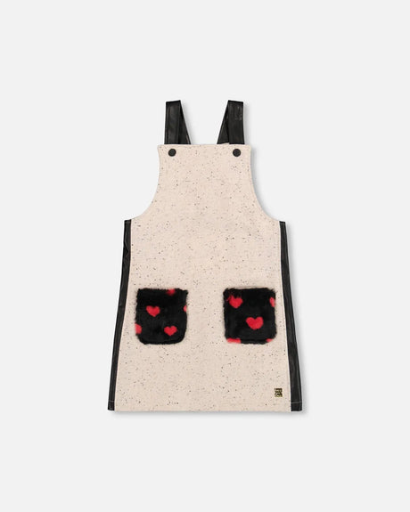 Glittering French Terry Overall Dress Beige And Black | Deux par Deux | Jenni Kidz