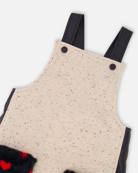 Glittering French Terry Overall Dress Beige And Black | Deux par Deux | Jenni Kidz