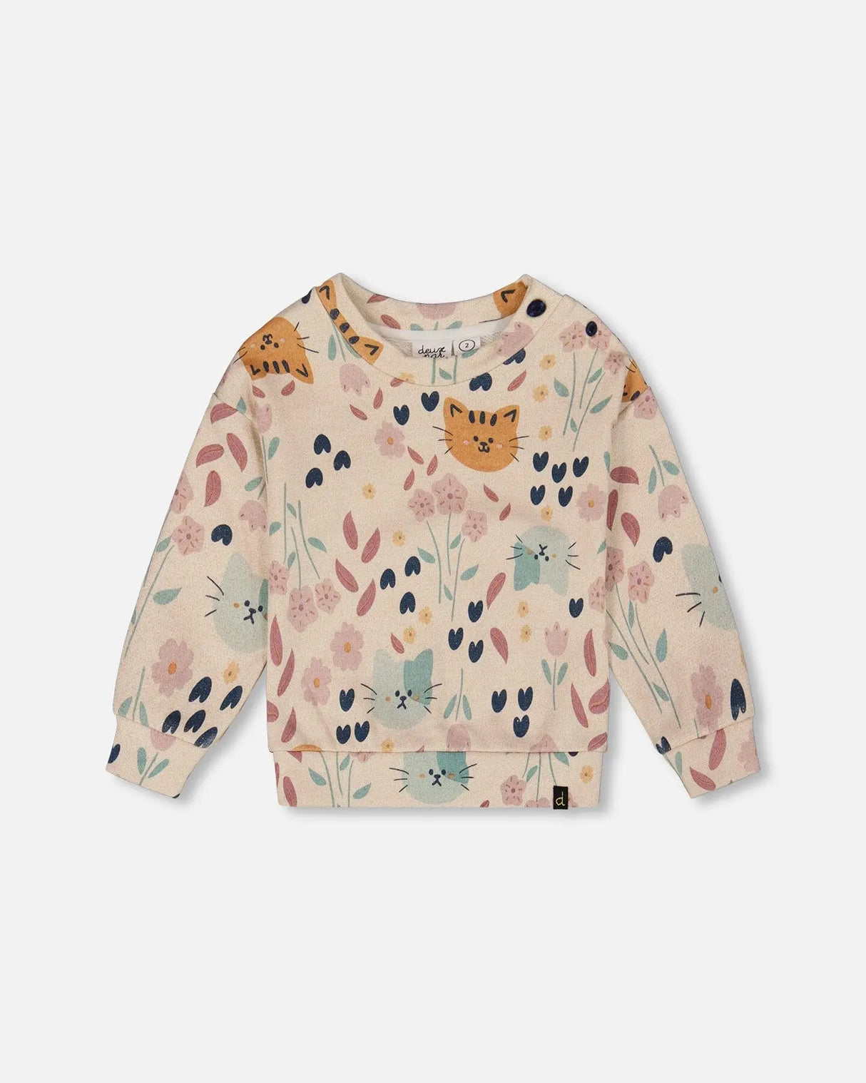 Glittering French Terry Sweatshirt Beige Cat Print | Deux par Deux | Jenni Kidz