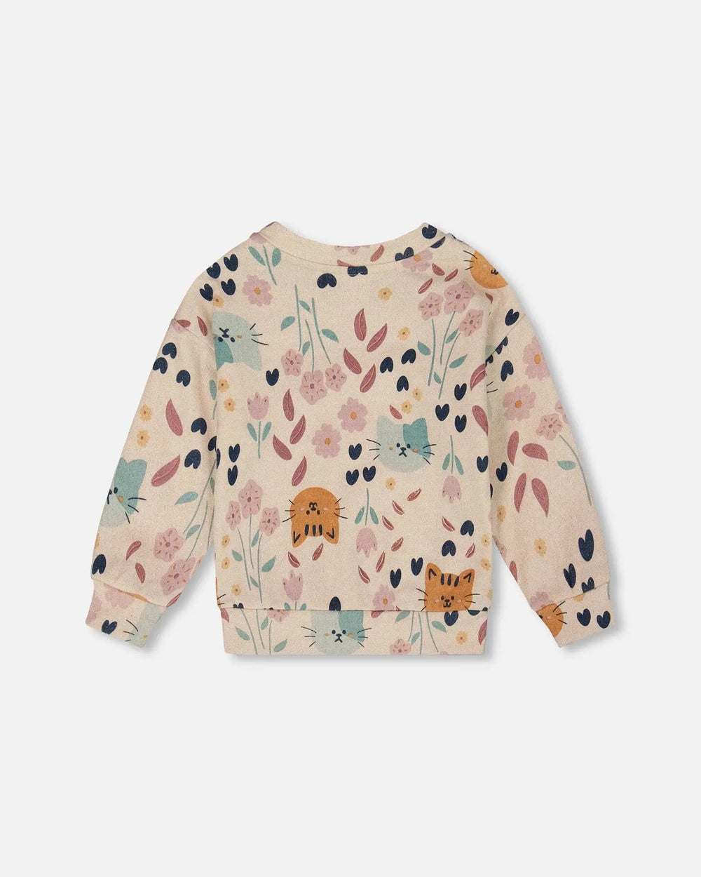 Glittering French Terry Sweatshirt Beige Cat Print | Deux par Deux | Jenni Kidz