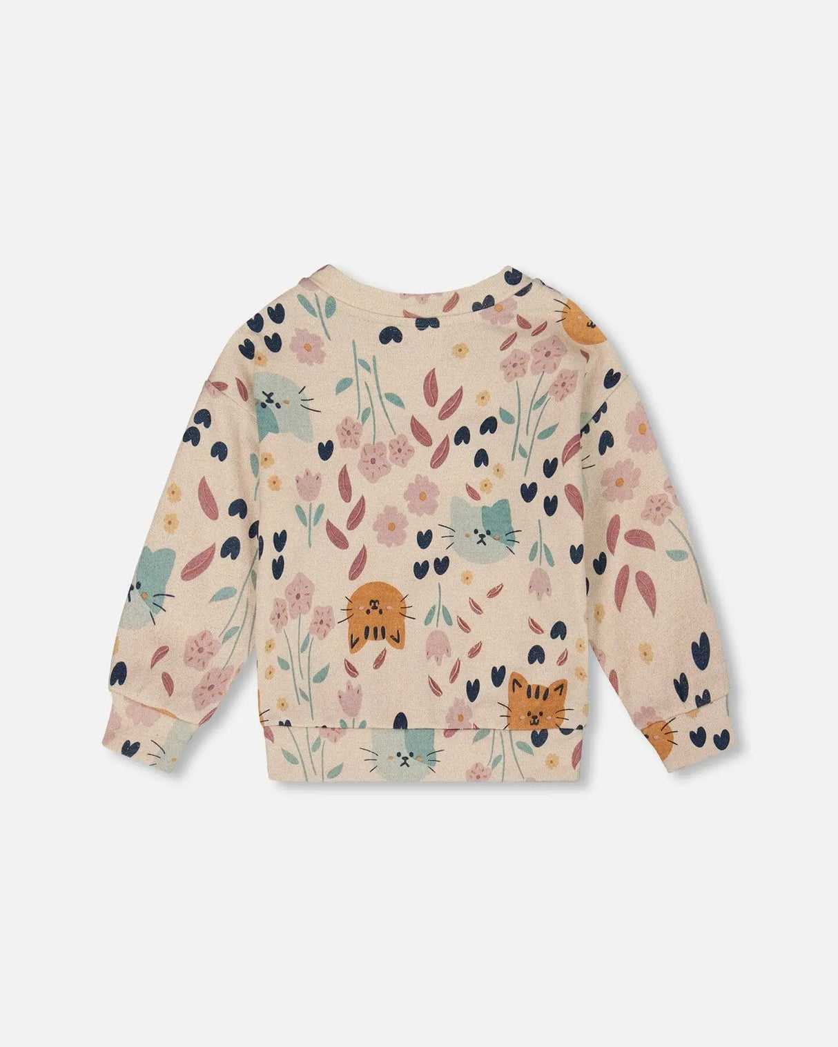 Glittering French Terry Sweatshirt Beige Cat Print | Deux par Deux | Jenni Kidz