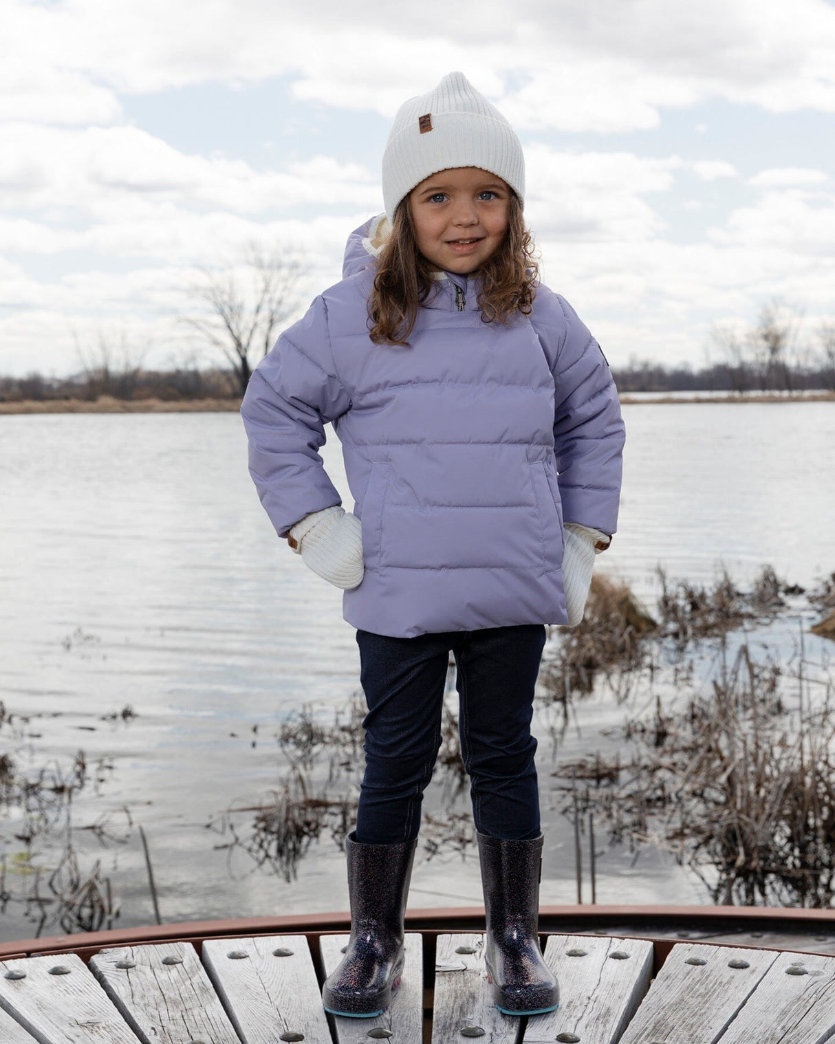 Compressible Winter Puffy Coat Designed For Car Seat Purple Gray-1