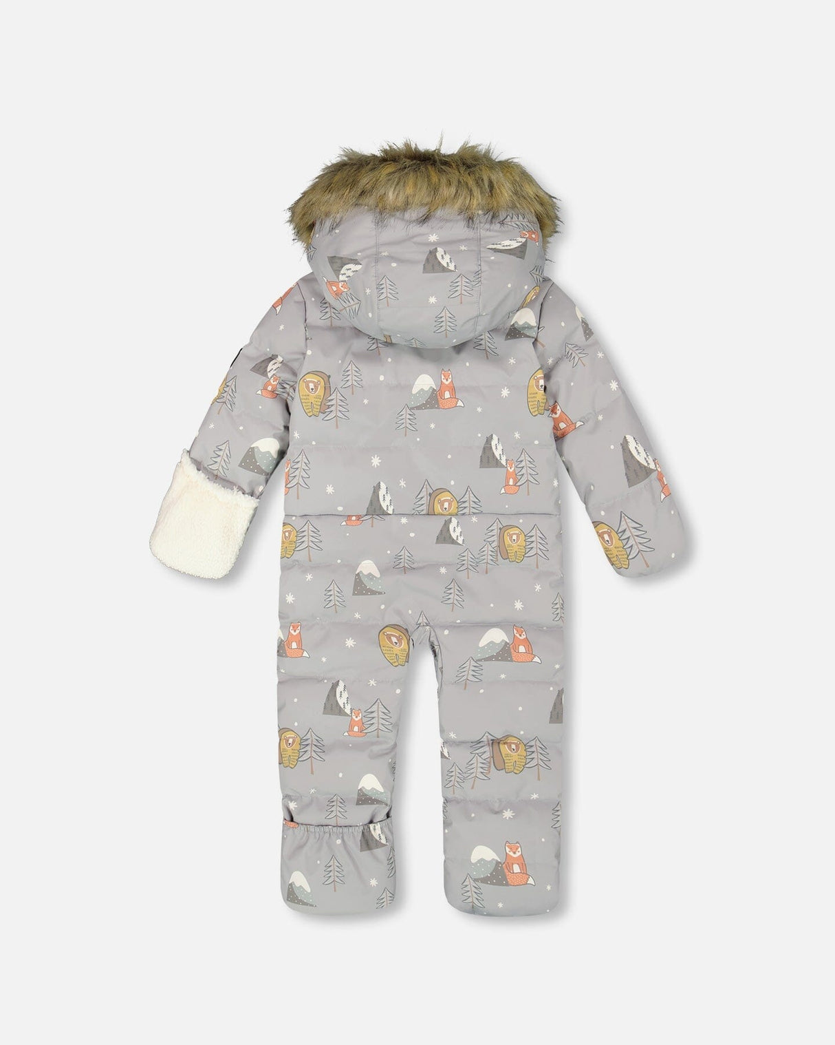 One-Piece Baby Snug Snowsuit Designed For Car Seat Gray Bear Print-3