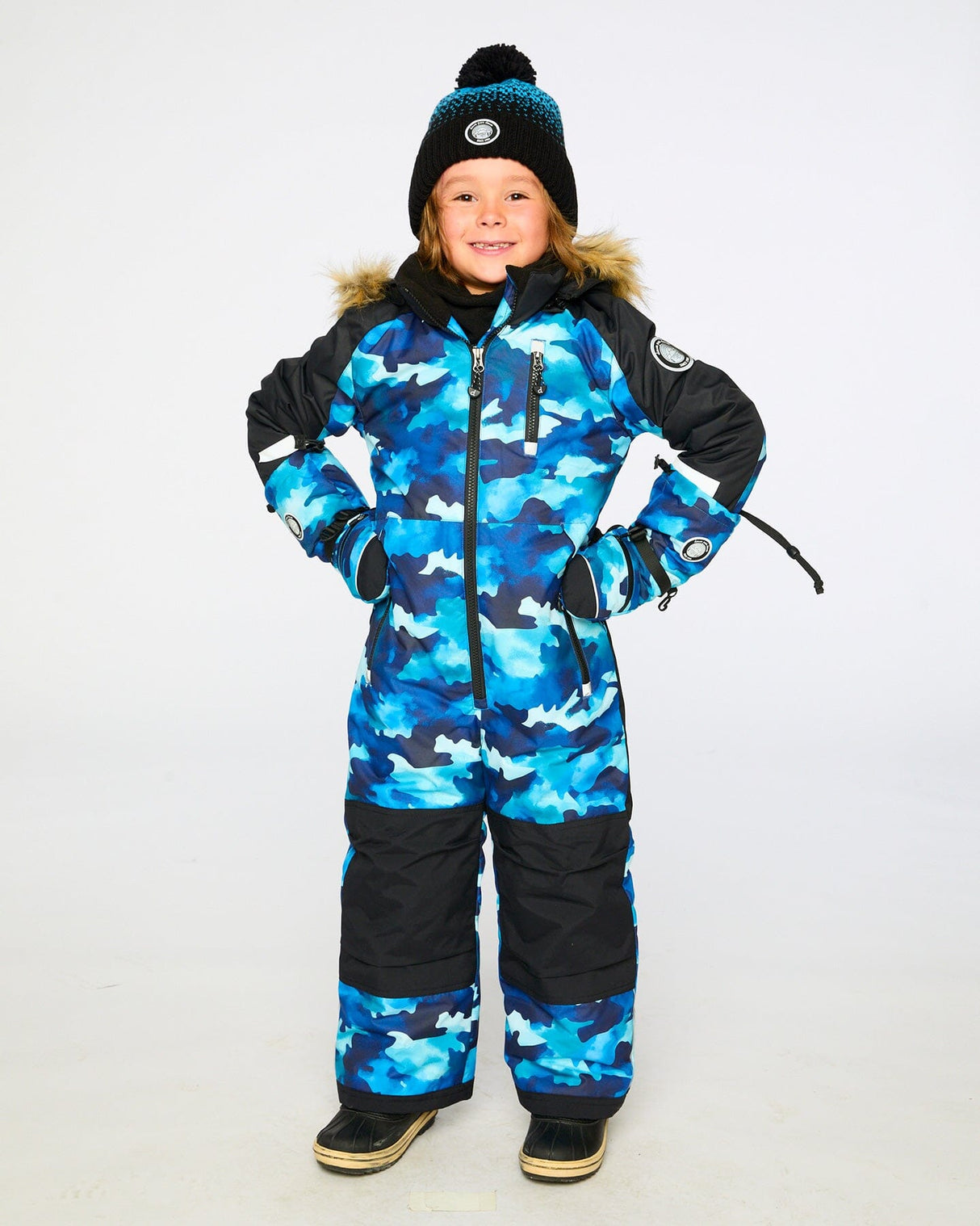 One-Piece Play Snowsuit Teal Blue Camouflage-1