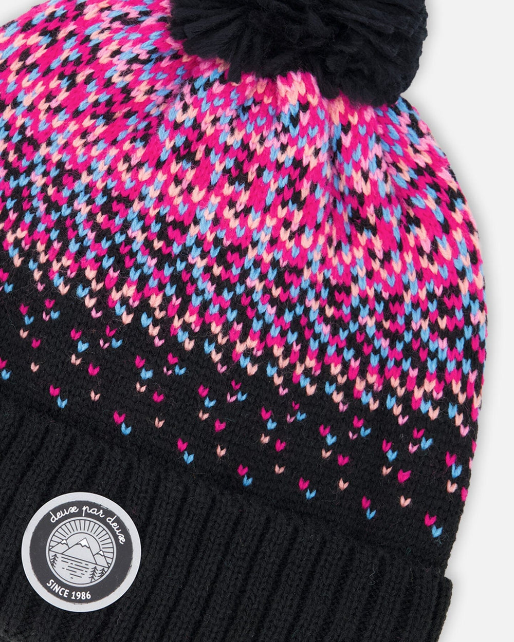 Lined Knit Pompom Hat Black And Pink-3