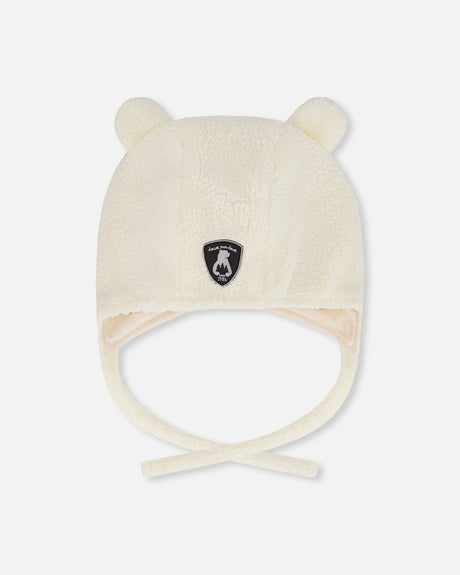 Lined Baby Sherpa Hat With Ear Flaps Off-White-0