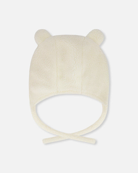 Lined Baby Sherpa Hat With Ear Flaps Off-White-1
