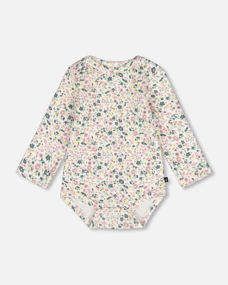 Organic Cotton Long Sleeve Romper Off-White Floral-0