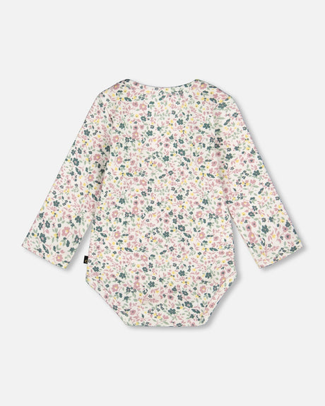 Organic Cotton Long Sleeve Romper Off-White Floral-1
