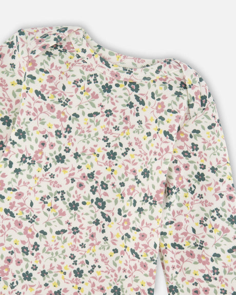 Organic Cotton Long Sleeve Romper Off-White Floral-2