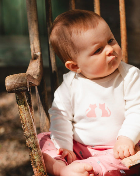 Organic Cotton Long Sleeve Romper Off-White Floral-1