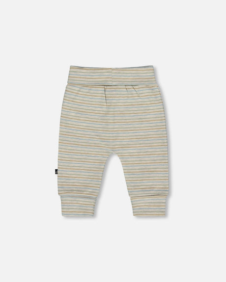 Organic Cotton Evolutive Pants Striped Heather Beige And Gray-2