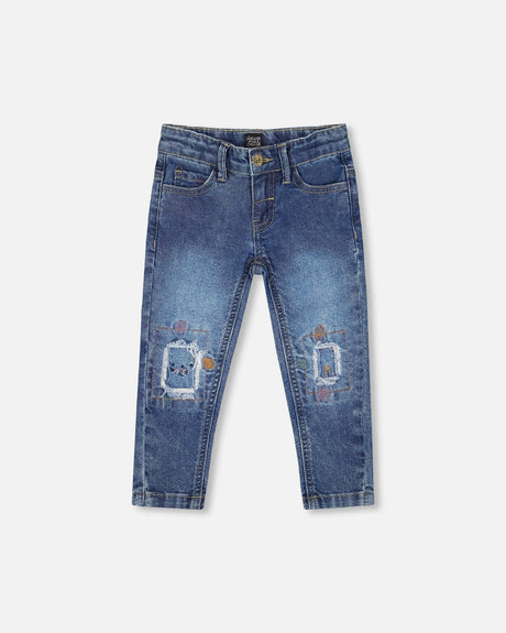 Jeans Blue Denim With Embroideries-0
