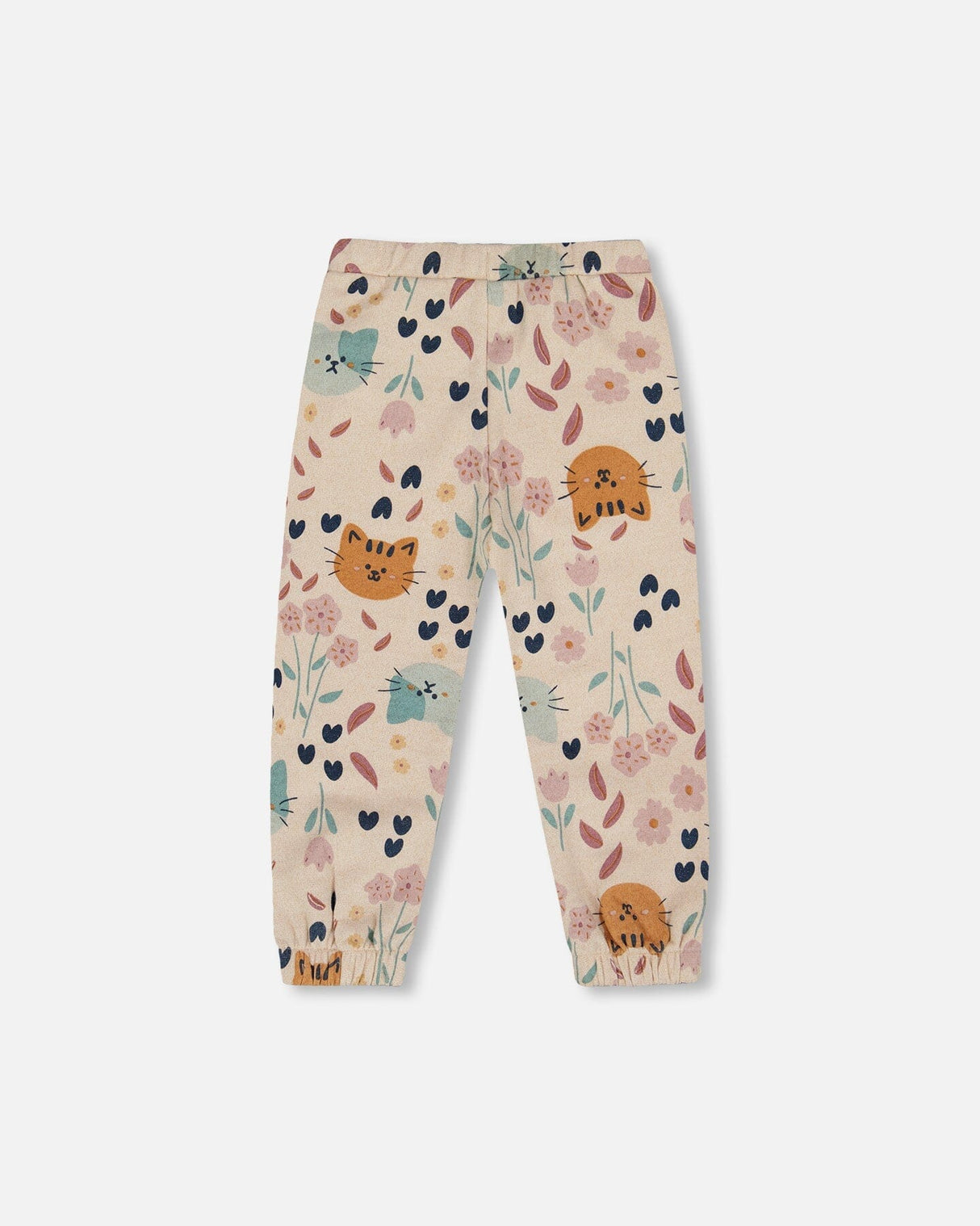 Glittering French Terry Sweatpant Beige Cat Print-3