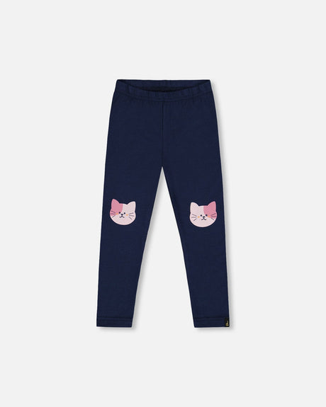 Organic Cotton Jersey Leggings Dark Blue With Cats-0