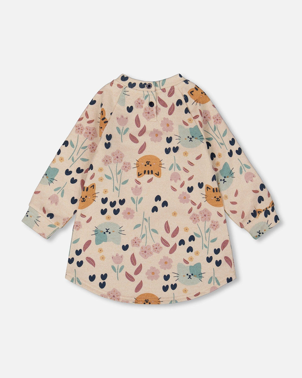 Glittering French Terry Dress Beige Printed Cat-4