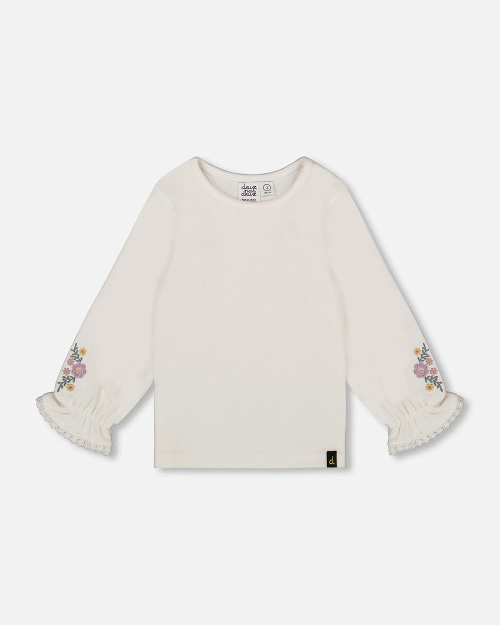 Jersey Top Off-White With Embroidered Floral Sleeves-0