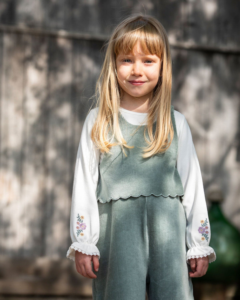 Jersey Top Off-White With Embroidered Floral Sleeves-1