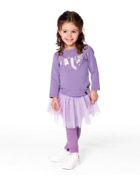 Organic Cotton Jersey Top Purple Gray With Owl-1
