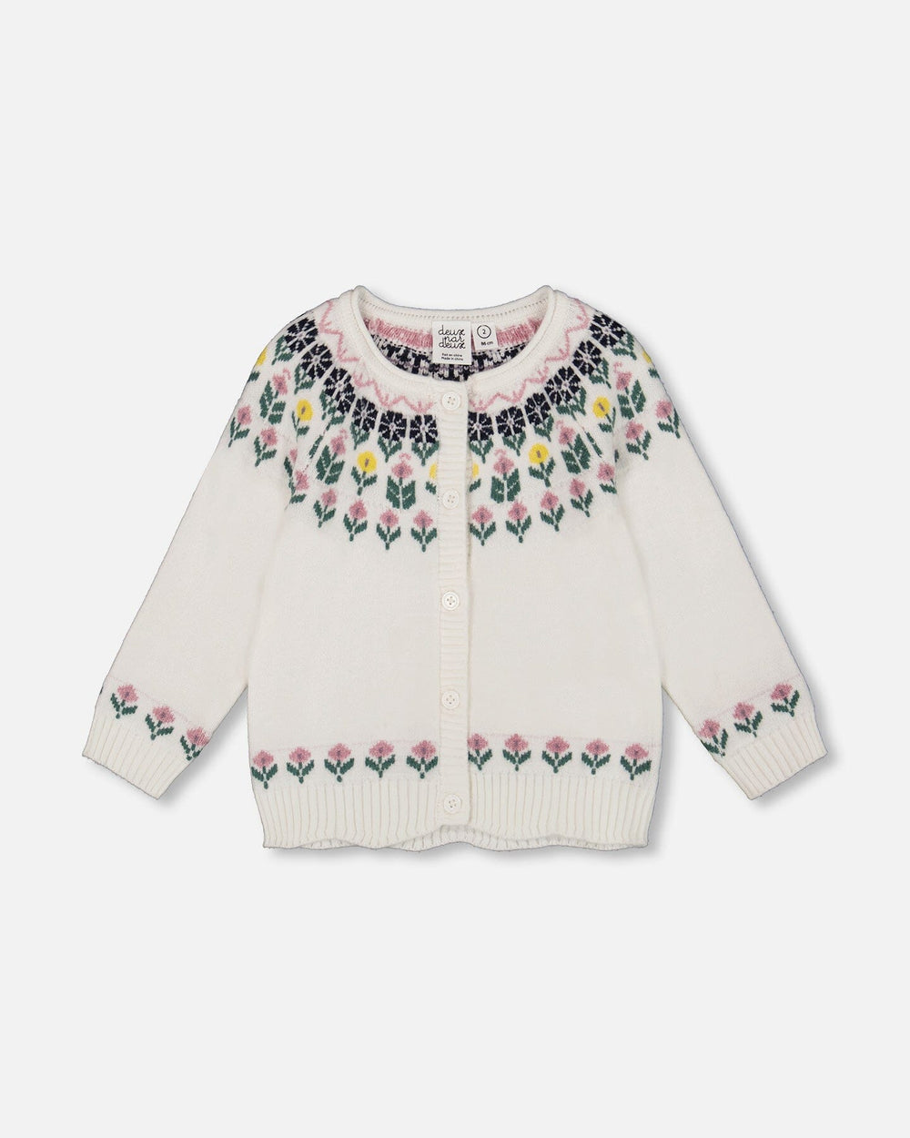 Jacquard Knit Cardigan Off-White With Floral Pattern-0