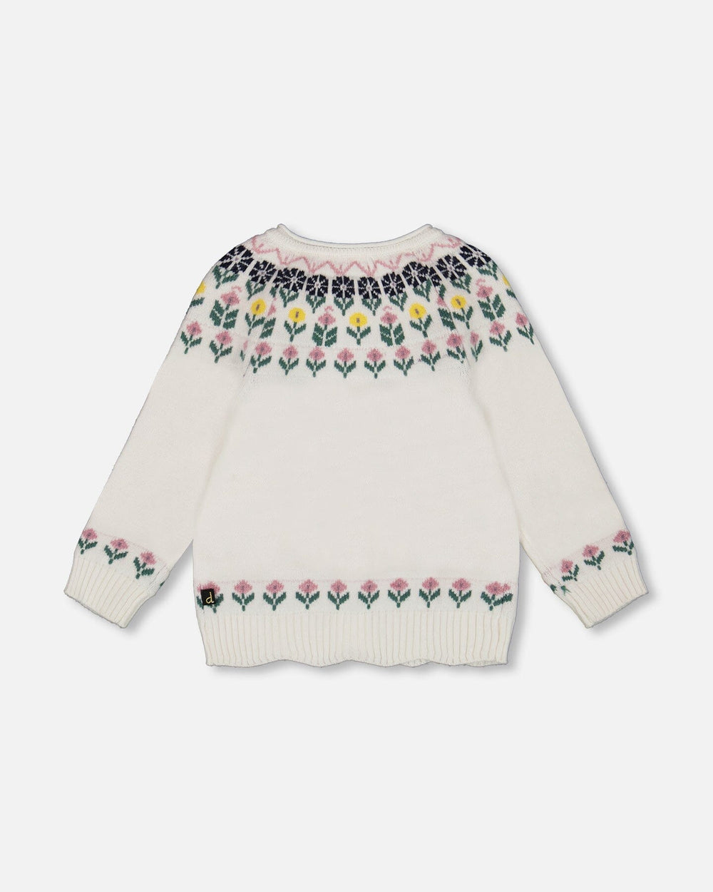 Jacquard Knit Cardigan Off-White With Floral Pattern-2