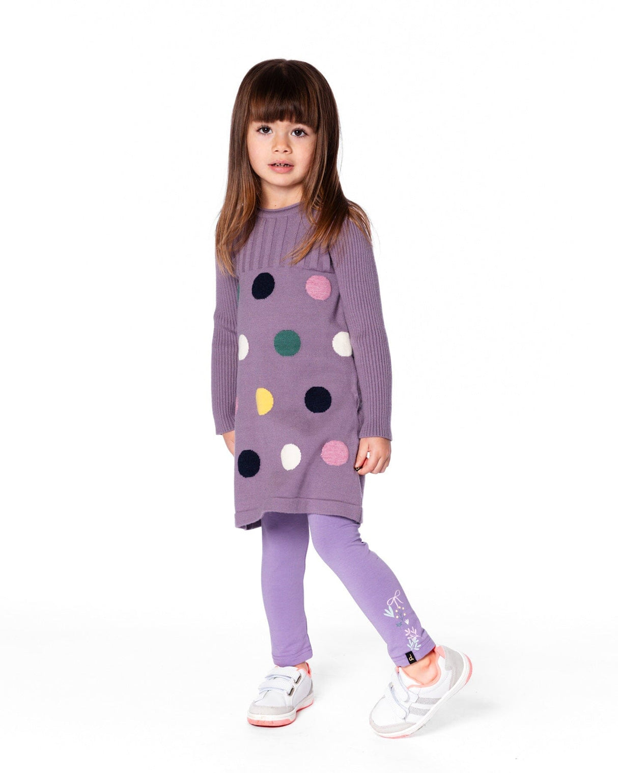 Jacquard Sweater Dress With Polka Dot Pattern Purple Gray-1