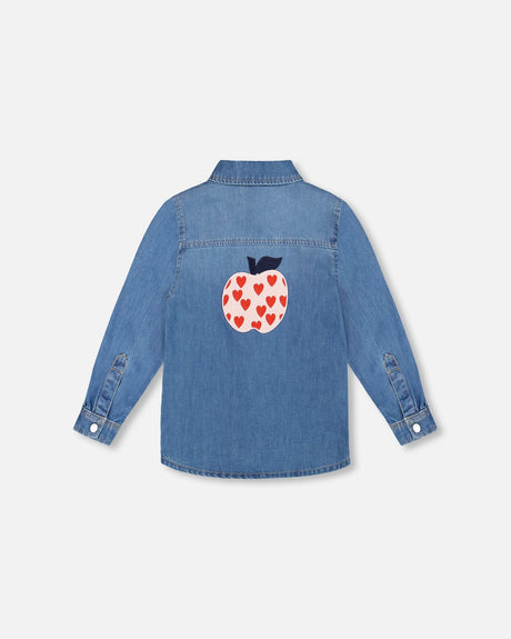 Denim Shirt Light Blue With Patch Pockets And Apple Patch-2
