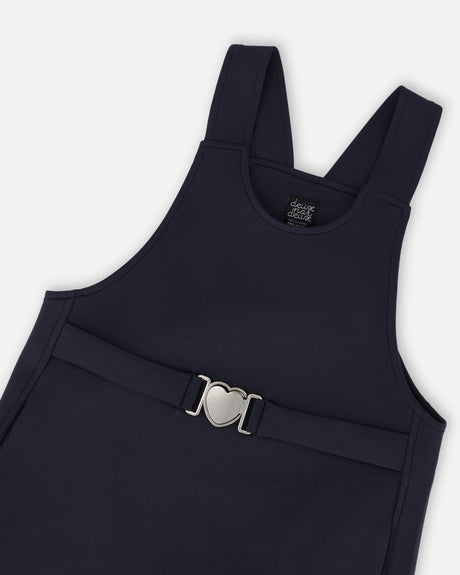 Milano Jumper Dress Navy Blue With Buckle Detail-3