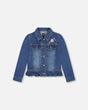Denim Jacket Blue With Ruffle Hem And Floral Embroidery-0