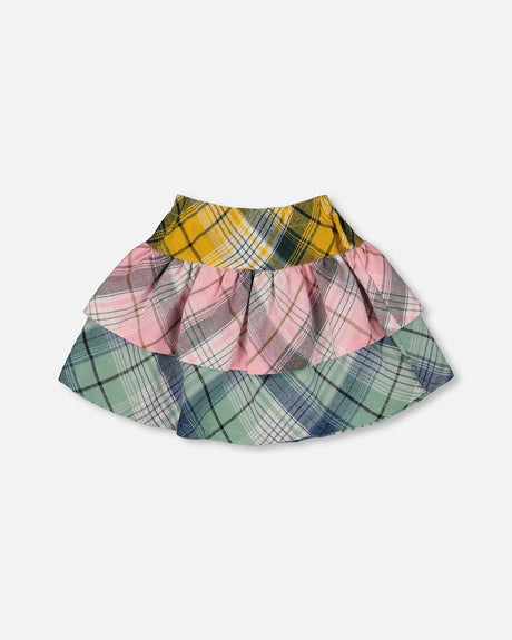 Two-Tiered Flannel Skirt Green Pink And Yellow-0