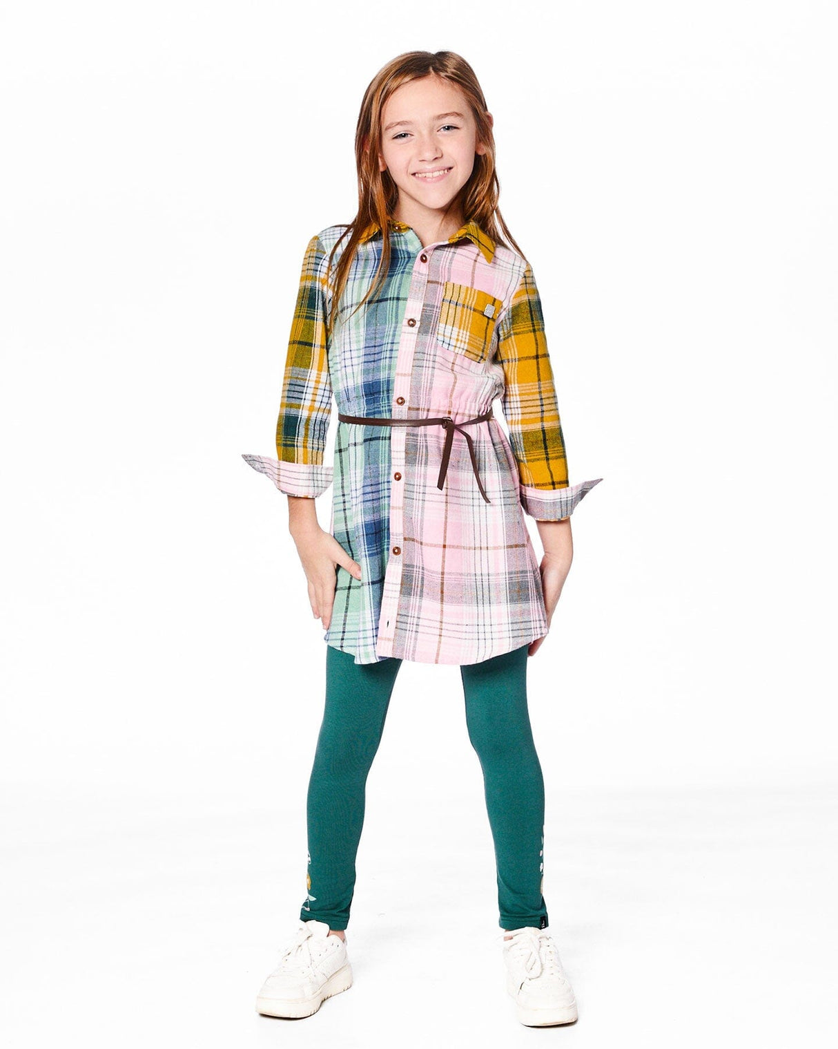 Shirt Dress With Belt Green Pink And Yellow-2