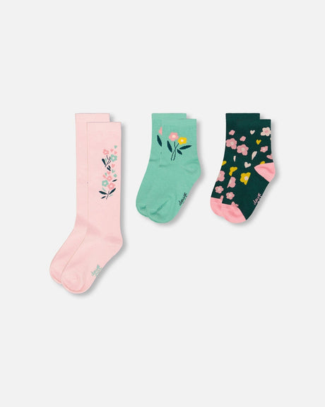3-Pack Knit Socks Pink And Green-0