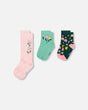 3-Pack Knit Socks Pink And Green-0