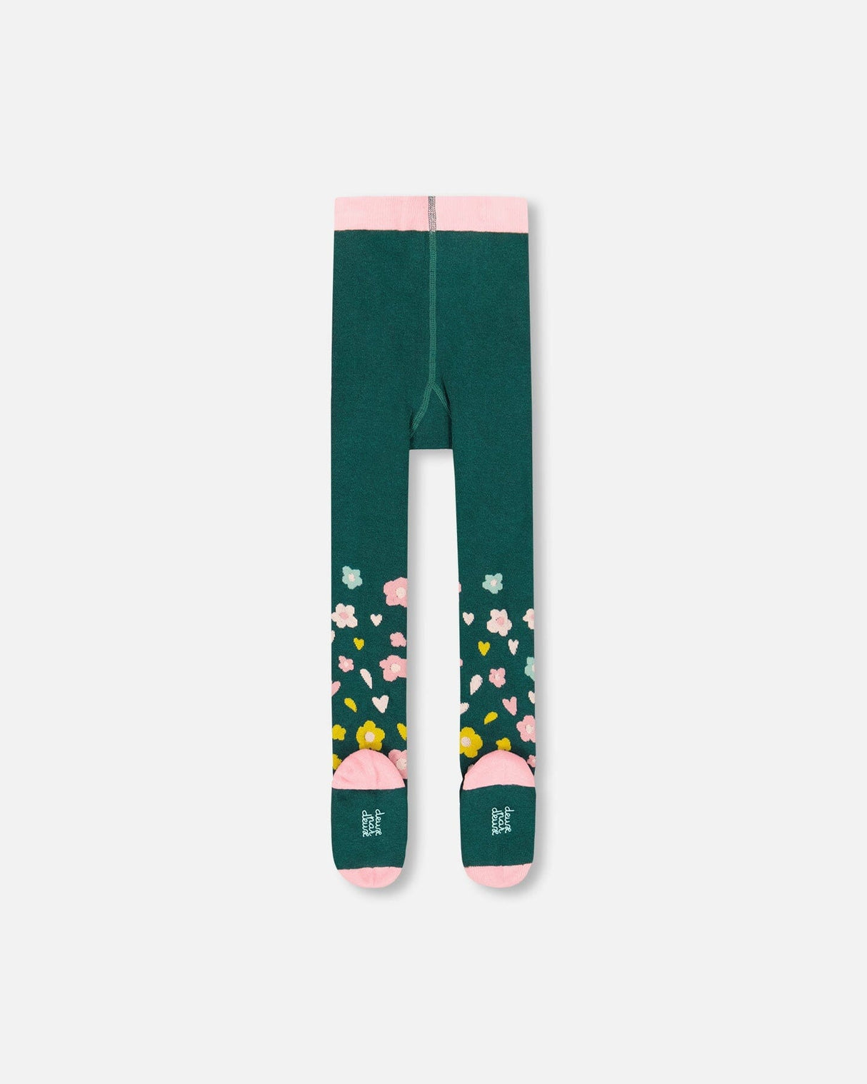 Knit Tights Dark Green With Flower Motifs-1
