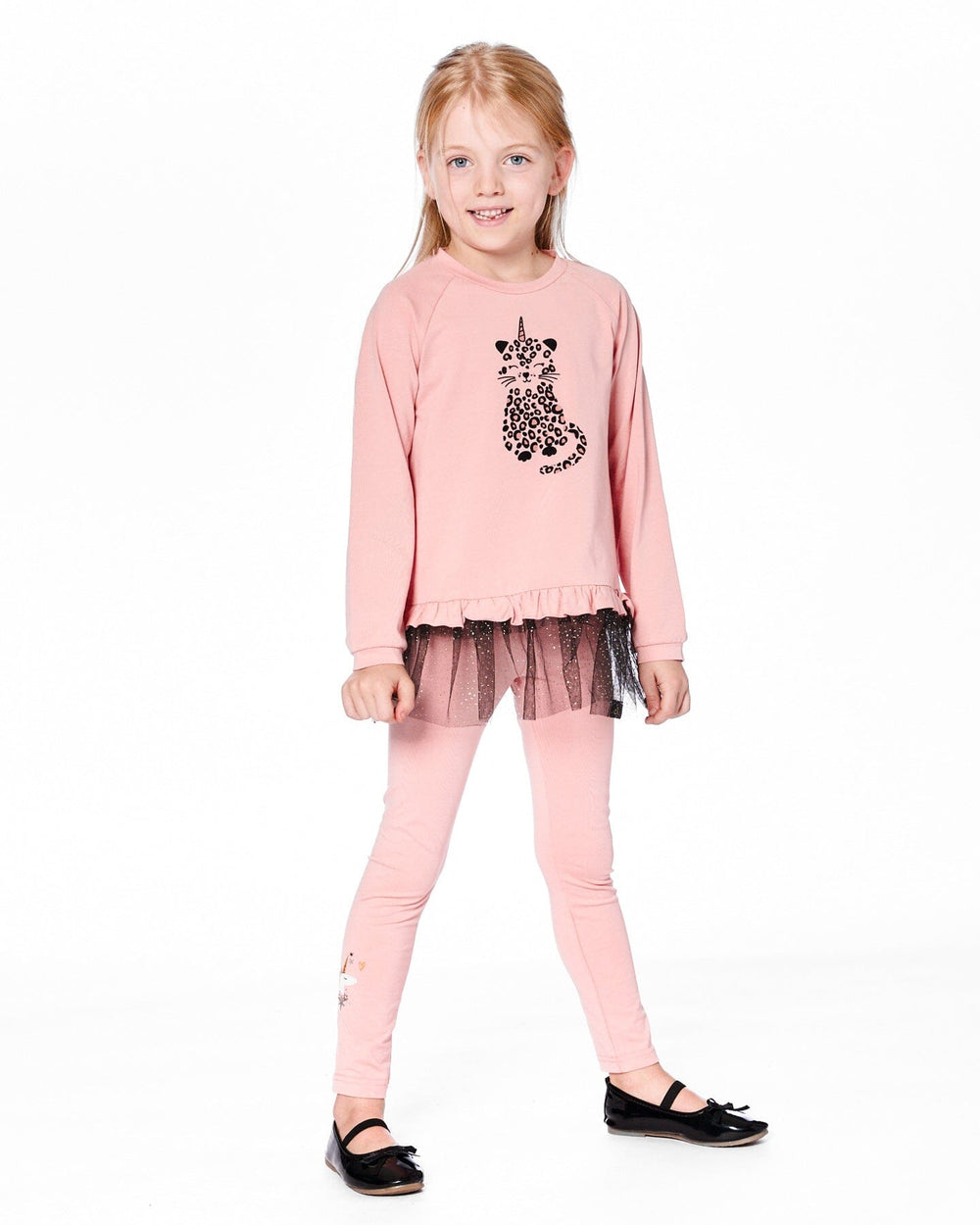 Organic Cotton Leggings Dusty Pink With Unicorn Print-1