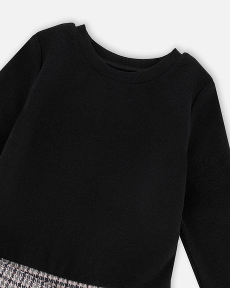 Bi-Material Dress Black And Houndstooth-3