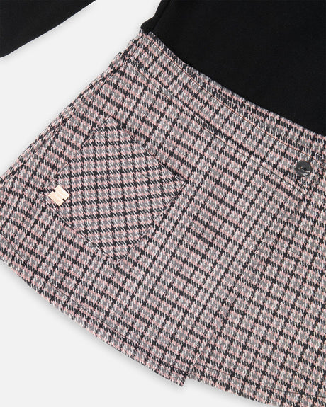 Bi-Material Dress Black And Houndstooth-4