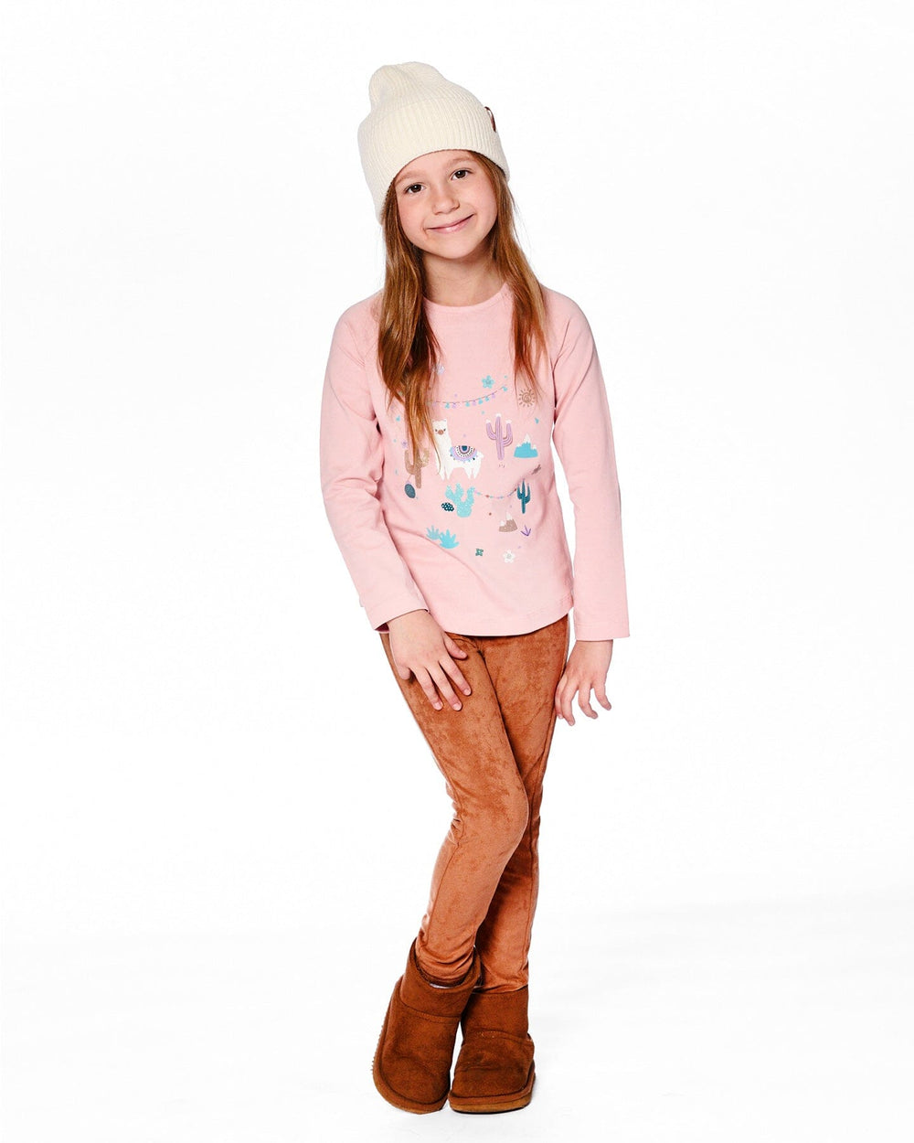 Organic Cotton T-Shirt Dusty Pink With Llama-2