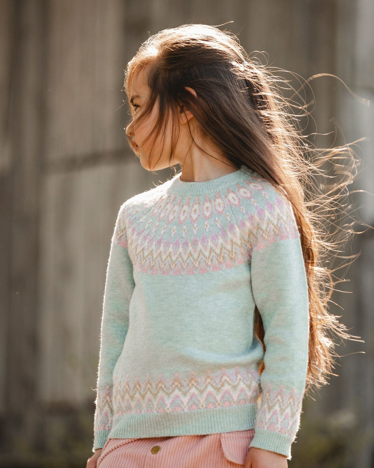 Sweater With Norwegian Jacquard Turquoise Blue-1