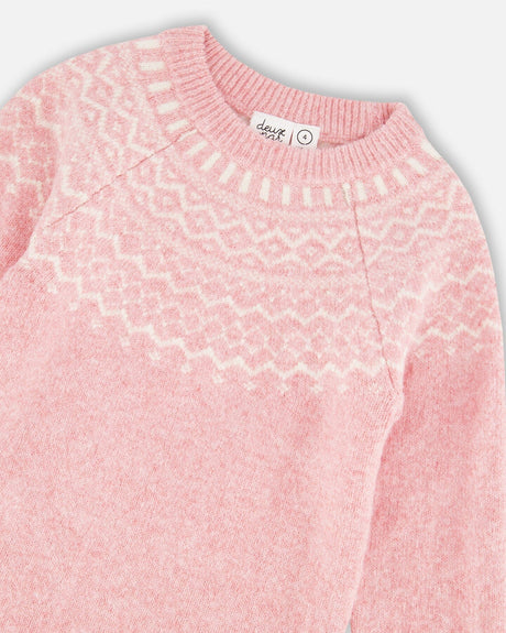 Knitted Dress With Norvegian Jacquard Dusty Pink-3